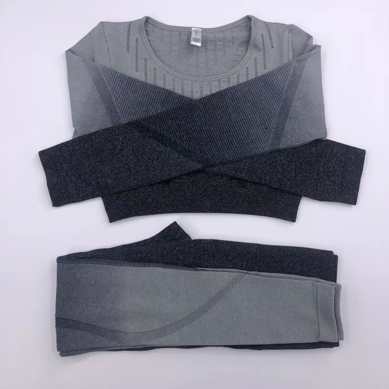 2021 New Active Wear Sets Women Workout Clothes Gym Wear Tracksuits Yoga Jogging Track Outfit Legging Long Sleeves Shirts Suits